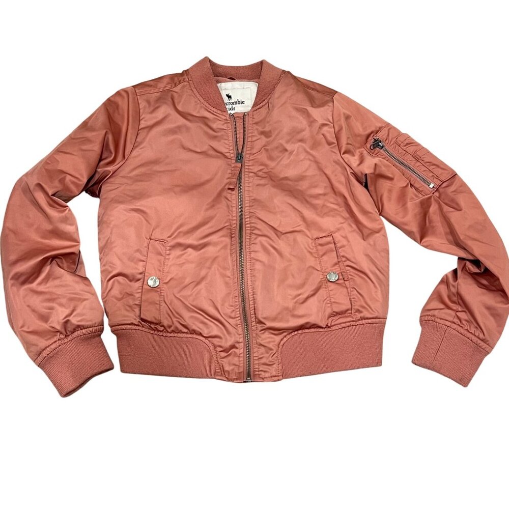 Abercrombie Kids Bomber Jacket Pink Nylon Blend Zip-Up Size 11/12